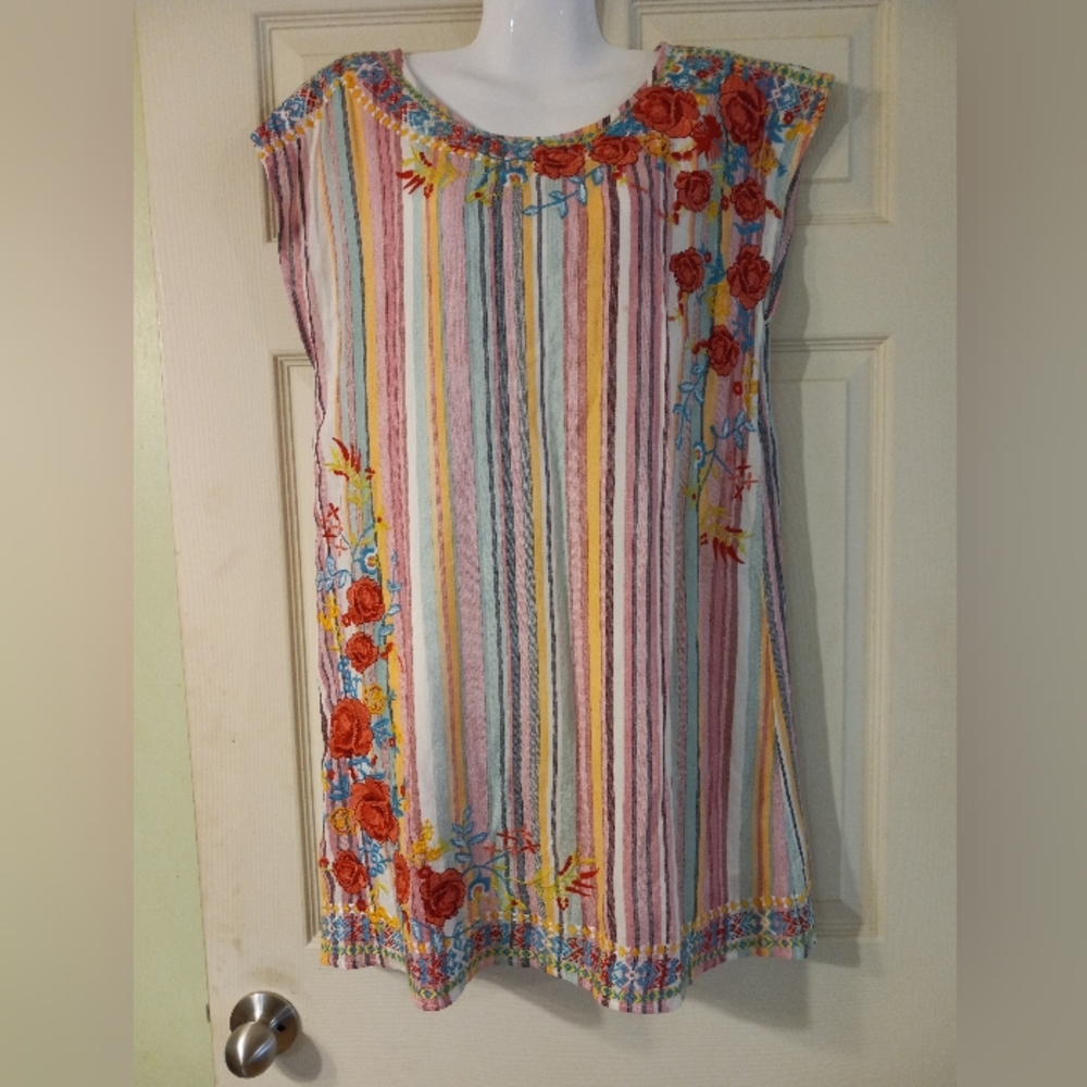 Andree Multicolor Striped Mini Dress with Floral Embroidery SM.LINED